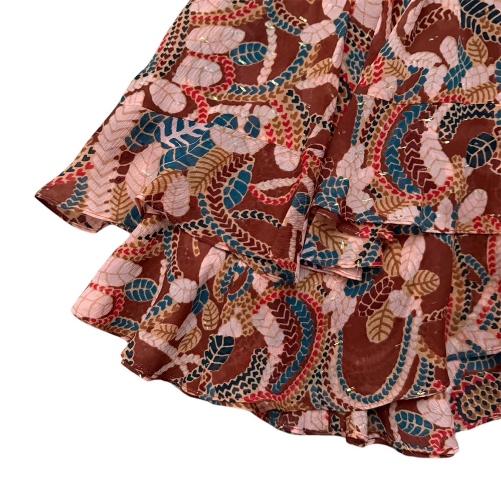 A.L.C. Vera Ruffles Silk Chiffon Floral Paisley Print Mini Skirt Maroon Size 2 - Picture 7 of 12